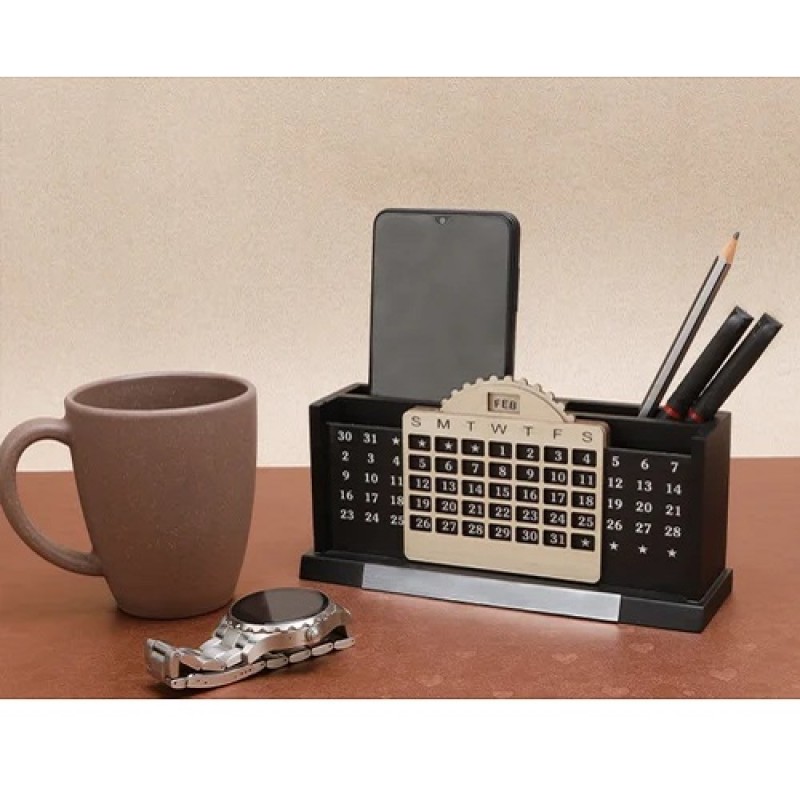 Black Wooden Desk Top Table Top with Infinite Calendar