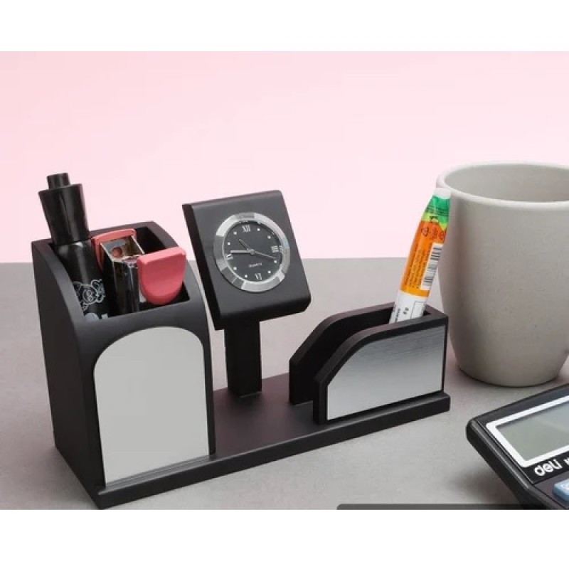 Black Wooden Desk Top Table Top with clock