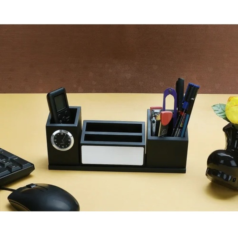 Black Wooden Desk Top Table Top with clock