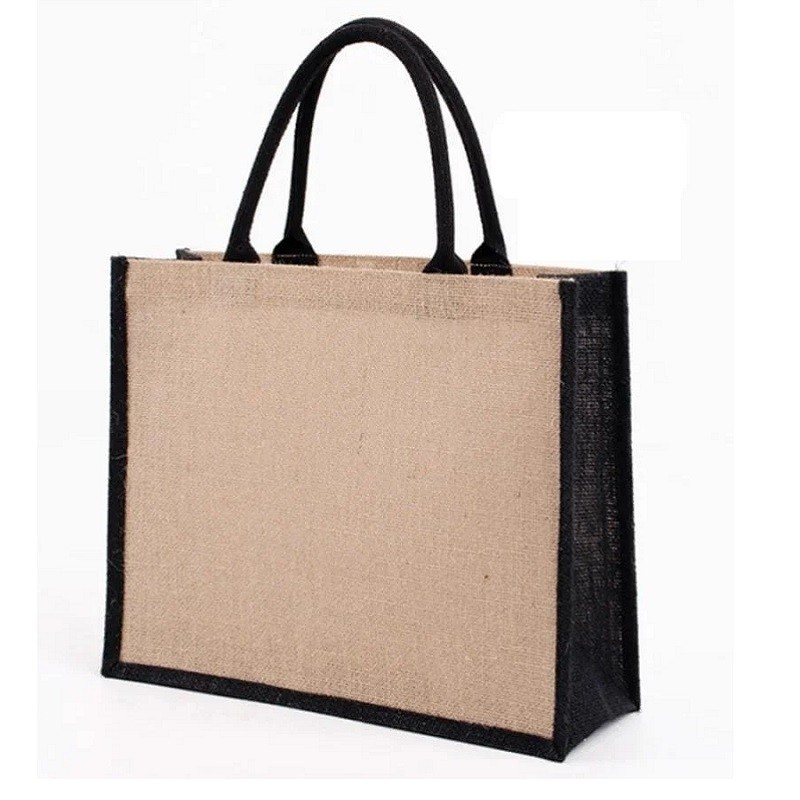 Black & Natural Jute Bag - Large