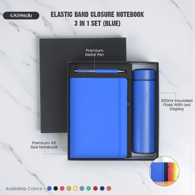 Elastic Band Closure Notebook 3 in 1 Set (Blue)