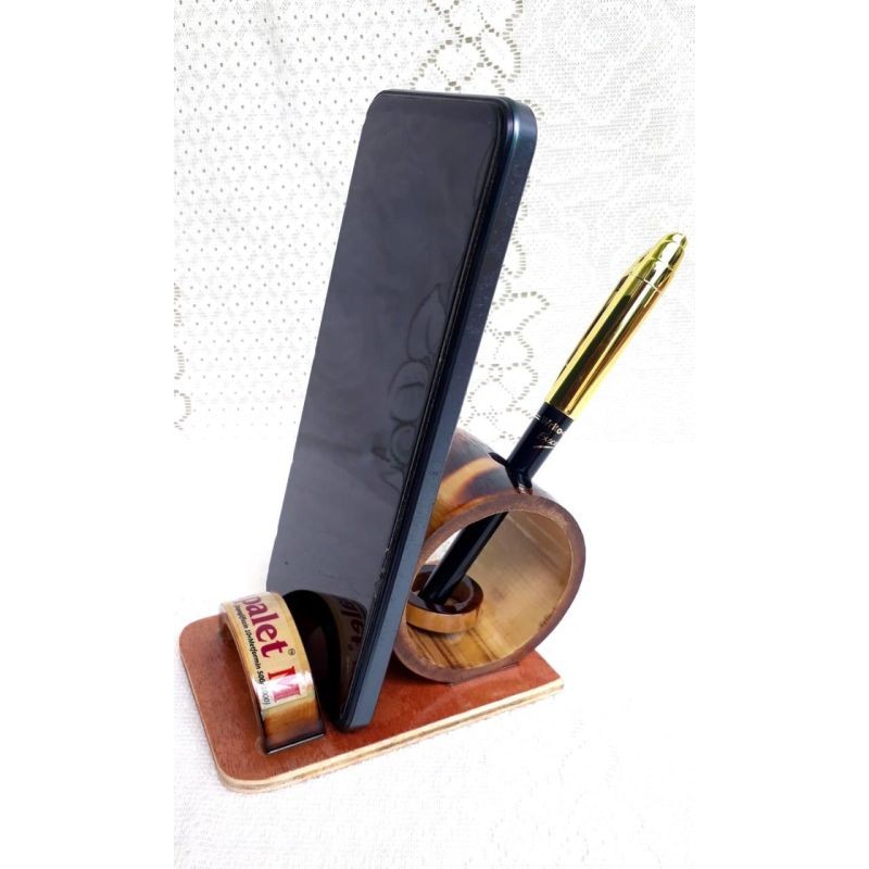 Bamboo Pen Stand with Mobile Holder
