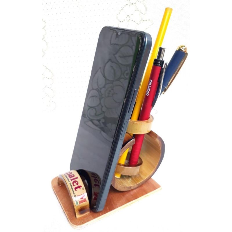 Bamboo Pen Stand with Mobile Holder