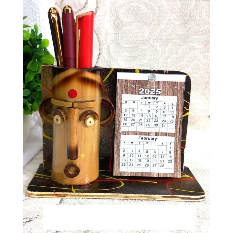 PENSTAND WITH CALENDAR (HAND PAINTED BACKGROUND)