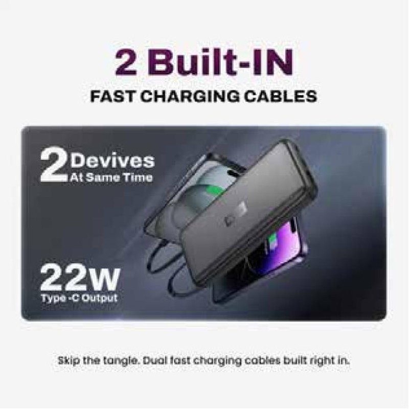 EnConnect 10000mAh 22.5W Fast Charging Powerbank with Built-in Cables